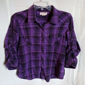 Purple & Black Plaid Button Down shirt